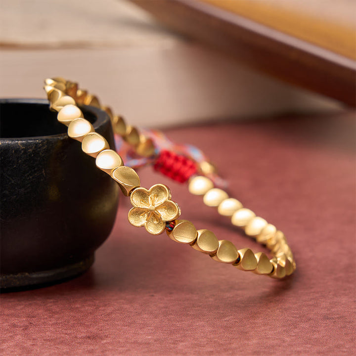 Buddha Stones Tibetan Copper Beads Peach Blossom Flower Colorful String Bracelet - image 4