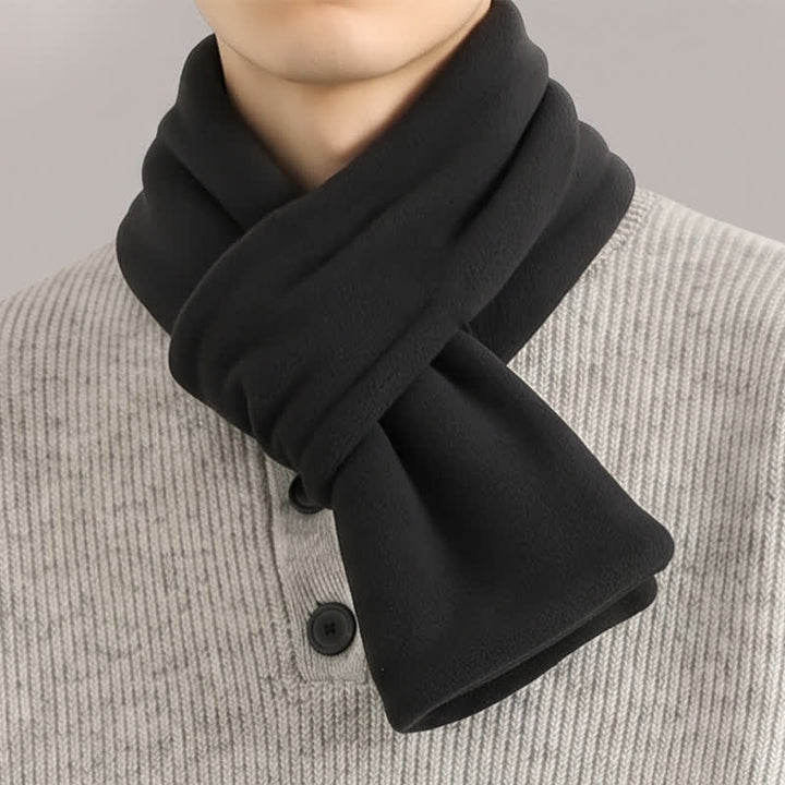 Buddha Stones Fall Winter Plush Cross Front Neck Warmer Minimalist Men's Scarf - Black - image 0