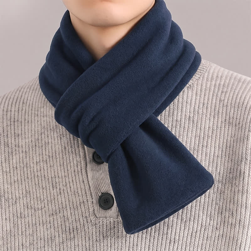 Buddha Stones Fall Winter Plush Cross Front Neck Warmer Minimalist Men's Scarf - Navy - image 2