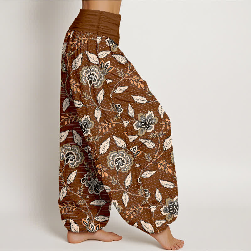 Buddha Stones Cotton Vintage Floral Vine Pattern Women's Elastic Waist Harem Pants - image 1