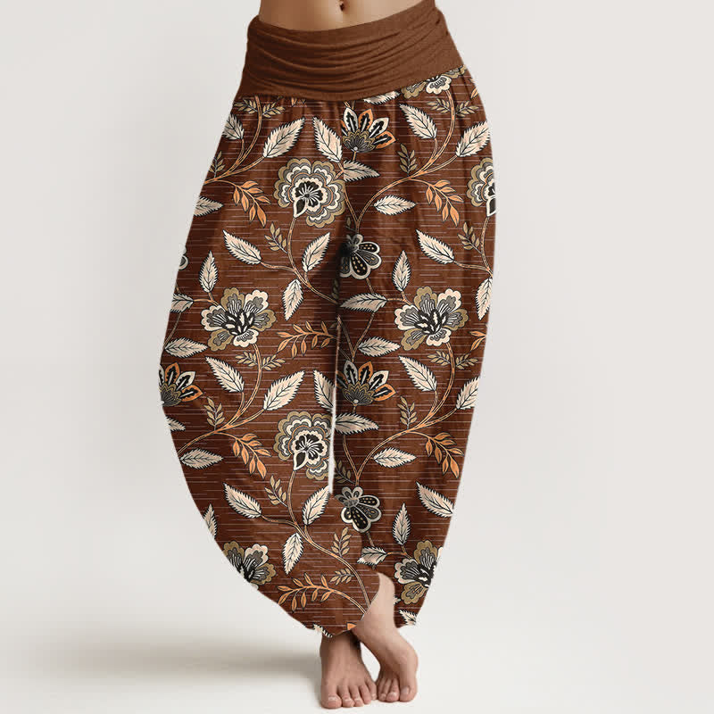 Buddha Stones Cotton Vintage Floral Vine Pattern Women's Elastic Waist Harem Pants - Sienna - US16，UK/AU20，EU48 (3XL) - image 0