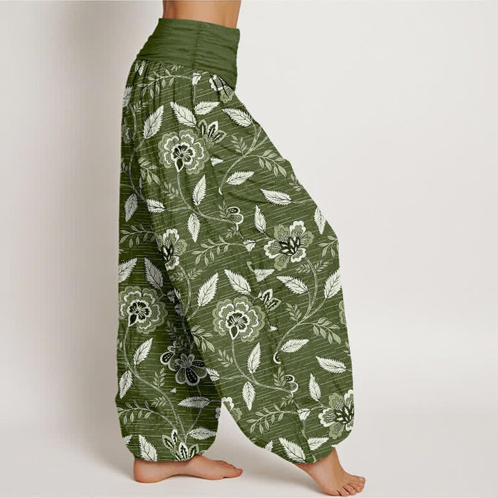 Buddha Stones Cotton Vintage Floral Vine Pattern Women's Elastic Waist Harem Pants - image 6