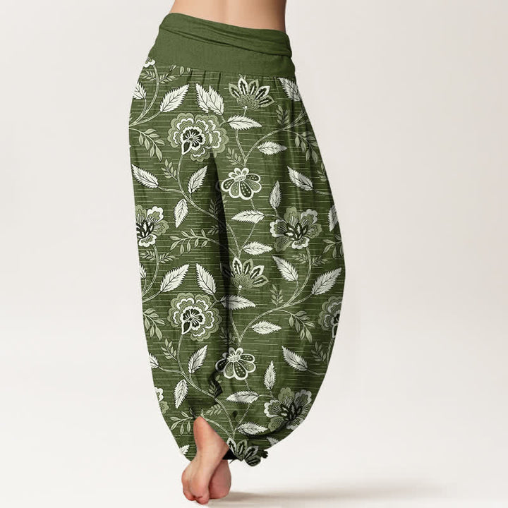 Buddha Stones Cotton Vintage Floral Vine Pattern Women's Elastic Waist Harem Pants - image 7