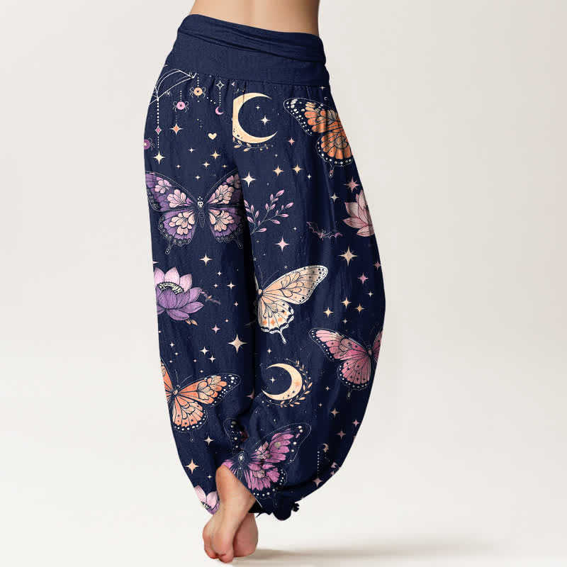 Buddha Stones Cotton Butterfly Moon Lotus Pattern Women's Elastic Waist Harem Pants - image 10