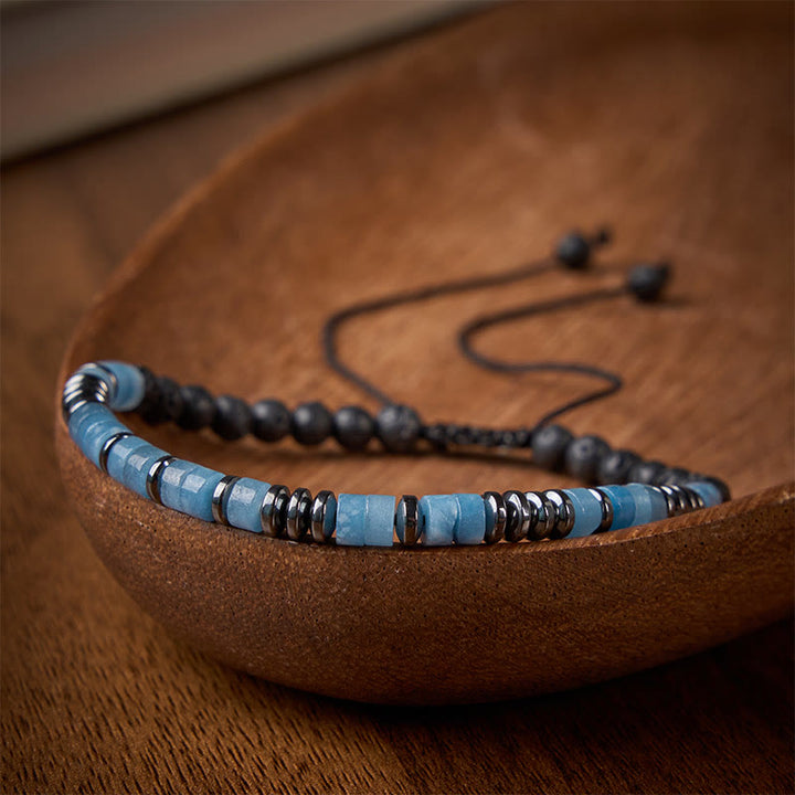 Buddha Stones Aquamarine Lava Rock Clarity Silver Tone Accent Bracelet - image 1