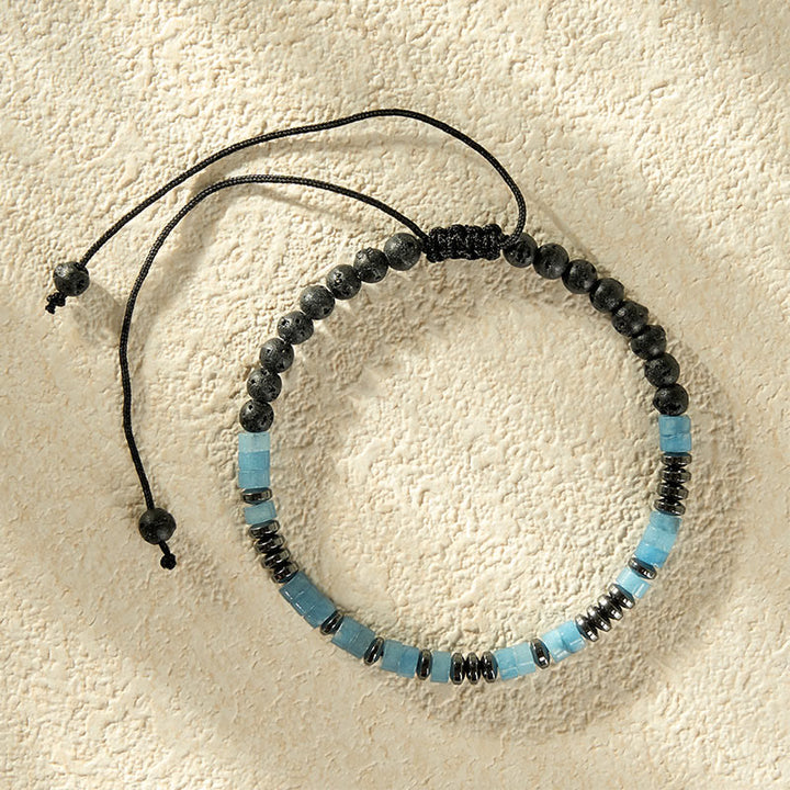 Buddha Stones Aquamarine Lava Rock Clarity Silver Tone Accent Bracelet - image 4