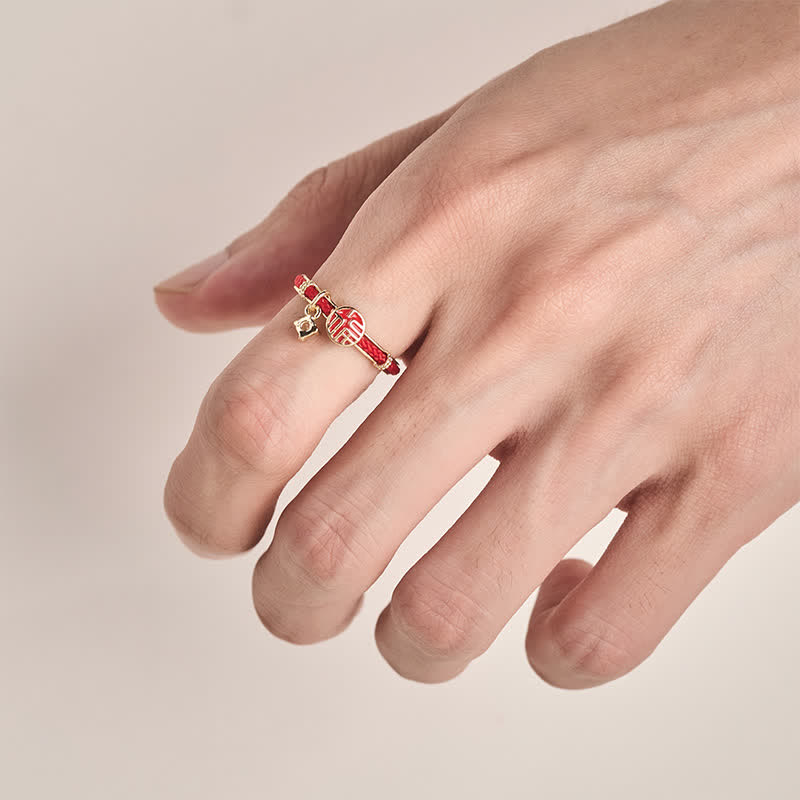 Buddha Stones Red String Round Fu Character Luck Open Ring - image 4