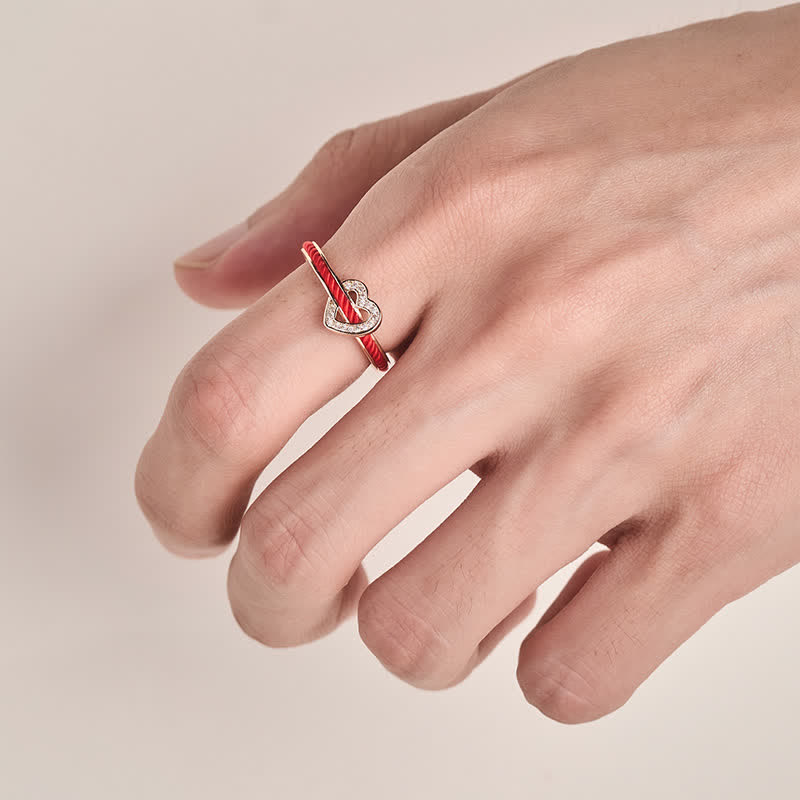 Buddha Stones Copper Red String Heart Luck Open Ring - image 12