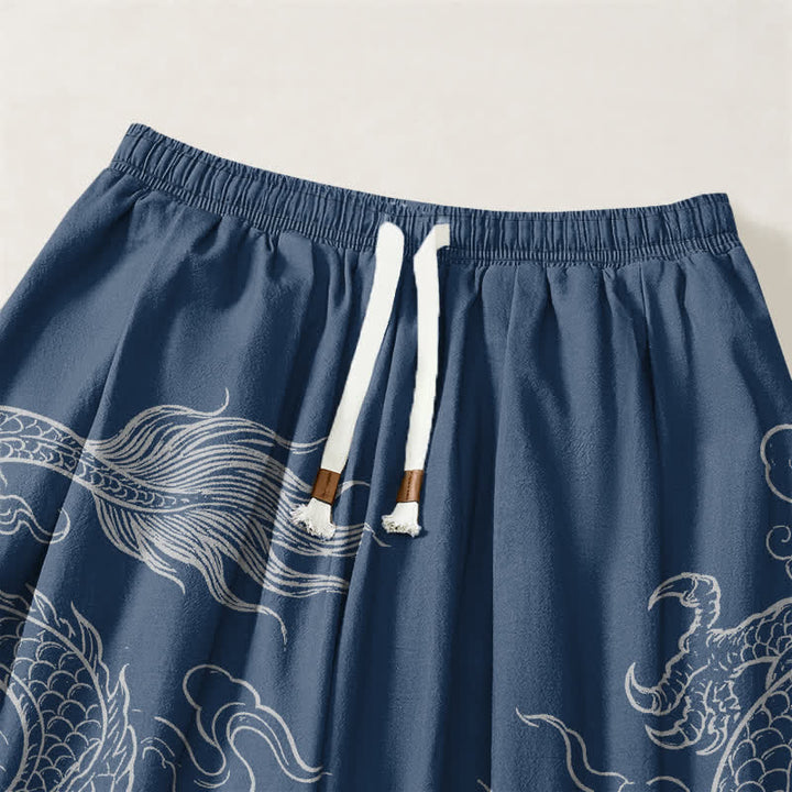 Buddha Stones Pure Cotton Dragon Cloud Pattern Drawstring Men's Harem Pants With Pockets - image 9