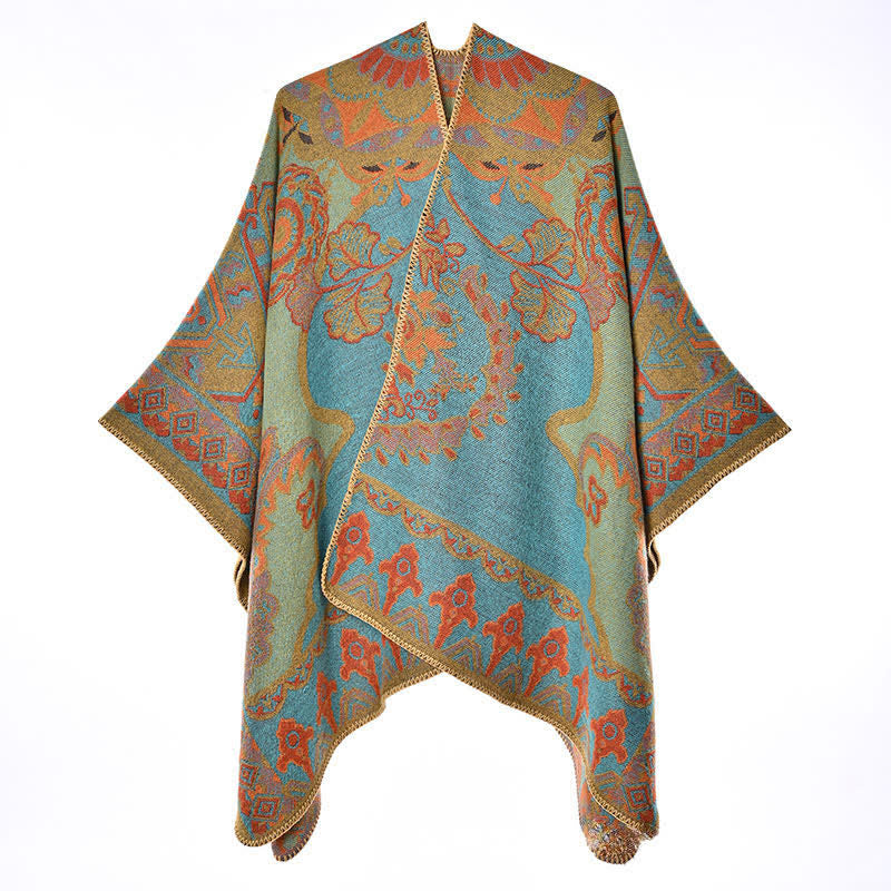 Buddha Stones Fall Winter Vintage Garden Floral Geometric Border Women's Shawl - image 3