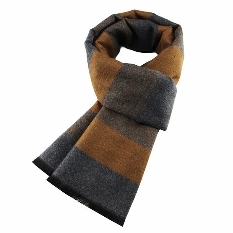 Buddha Stones Fall Winter Classic Charcoal Stripe Fringe Men's Scarf - Peru - image 9