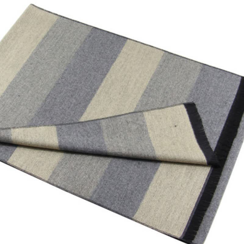 Buddha Stones Fall Winter Classic Charcoal Stripe Fringe Men's Scarf - image 14