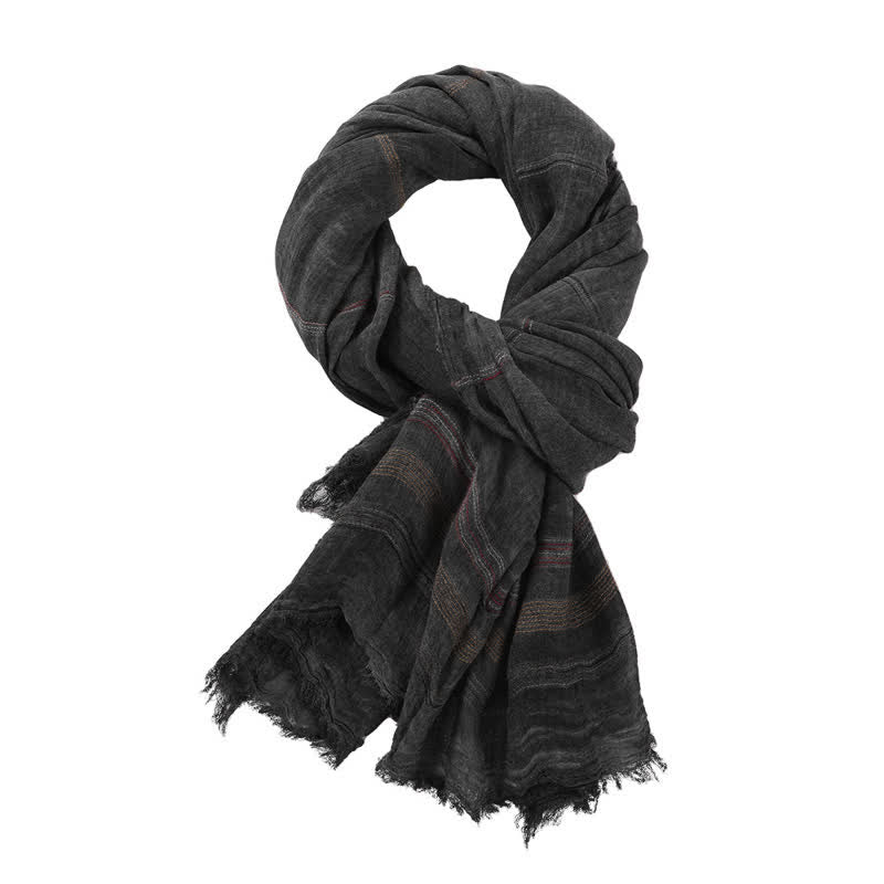 Buddha Stones Spring Fall Vintage Striped Tassel Travel Men's Scarf - DarkSlateGray - image 2