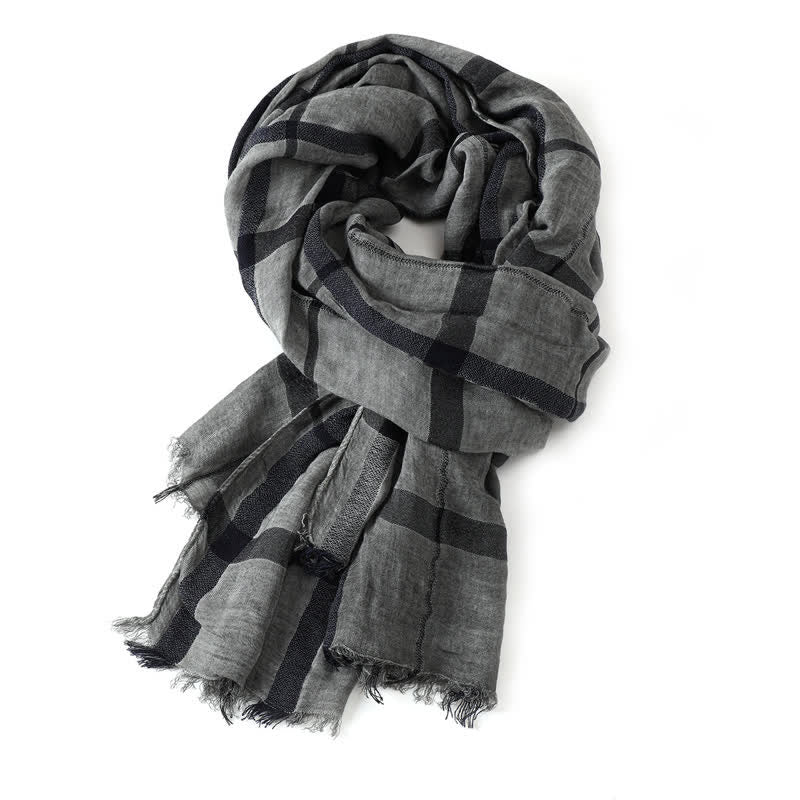 Buddha Stones Spring Fall Urban Plaid Lightweight Fringe Men's Scarf - Gray - image 5