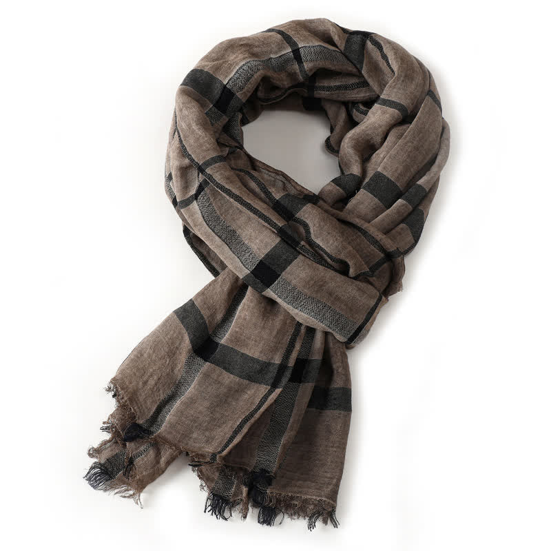 Buddha Stones Spring Fall Urban Plaid Lightweight Fringe Men's Scarf - Peru - image 12
