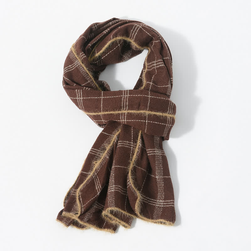 Buddha Stones Fall Winter Plaid Fringe Cozy Knit Men's Scarf - Sienna - image 10