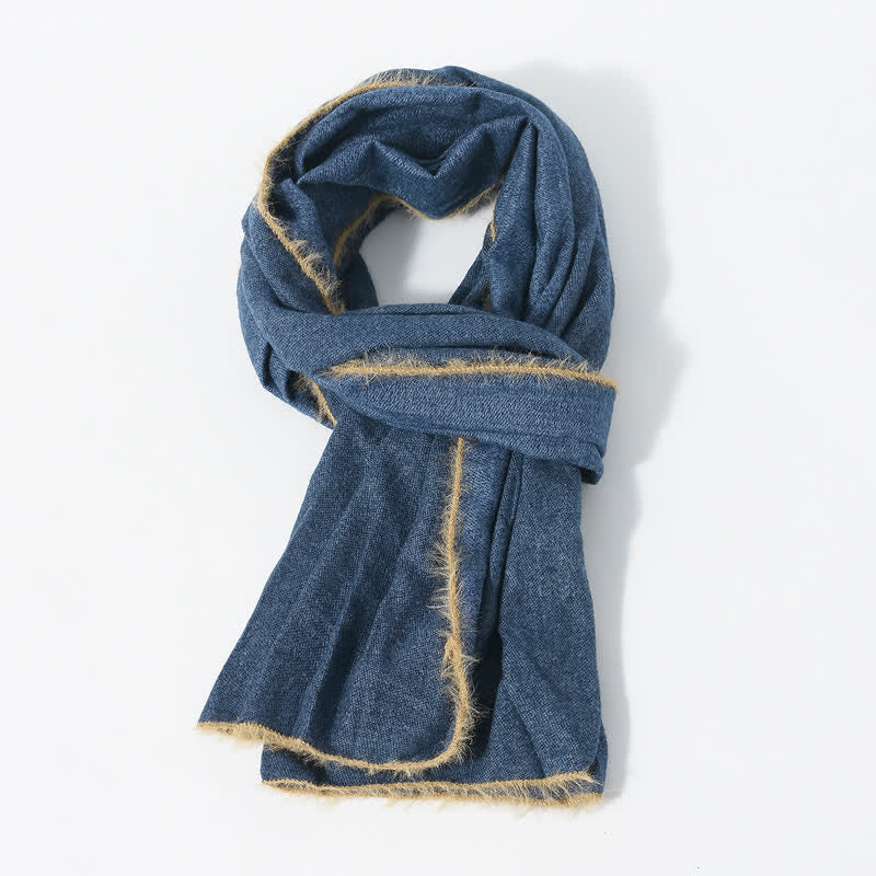 Buddha Stones Fall Winter Soft Drape Fringe Edge Men's Scarf - SteelBlue - image 4