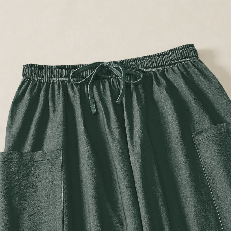 Buddha Stones Cotton Zen Lotus Garden Pattern Women's Elastic Waist Harem Pants With Side Pockets - image 5