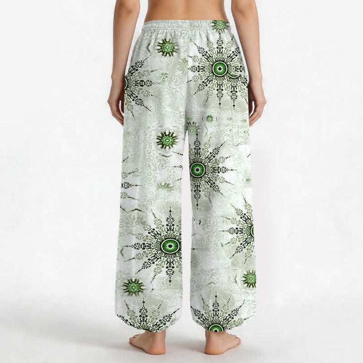 Buddha Stones Cotton Bohemian Geometric Medallion Pattern Women's Elastic Waist Harem Pants With Side Pockets - image 2