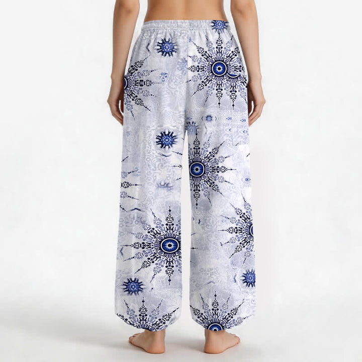 Buddha Stones Cotton Bohemian Geometric Medallion Pattern Women's Elastic Waist Harem Pants With Side Pockets - image 12