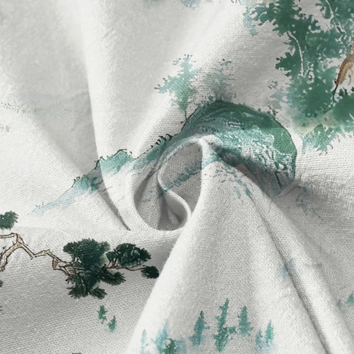 Buddha Stones Cotton Pine Tree Landscape Print Hanfu Style Wrap V-Neck Lace-up Women's Long Sleeve Shirts Kimono - image 4