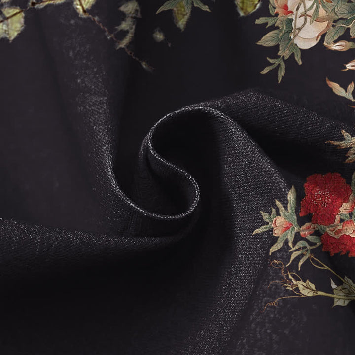 Buddha Stones Pure Cotton Vintage Peony Floral Vine Pattern Frog Button Women's Elastic Waist Harem Pants With Pockets - image 4