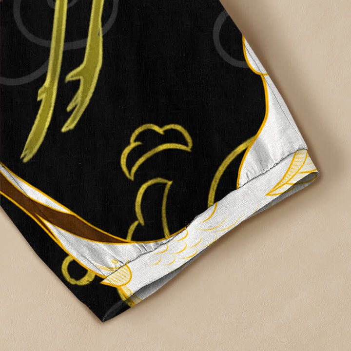 Buddha Stones Cotton Oriental Crane Blossom Pattern Pleated Elastic Waist Women's Harem Pants With Pockets - image 5