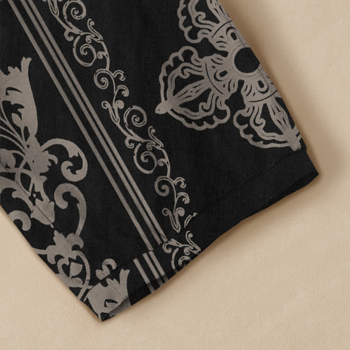 Buddha Stones Cotton Lotus Double Dorje Vajra Namaste Om Pattern Pleated Elastic Waist Women's Harem Pants With Pockets - image 5