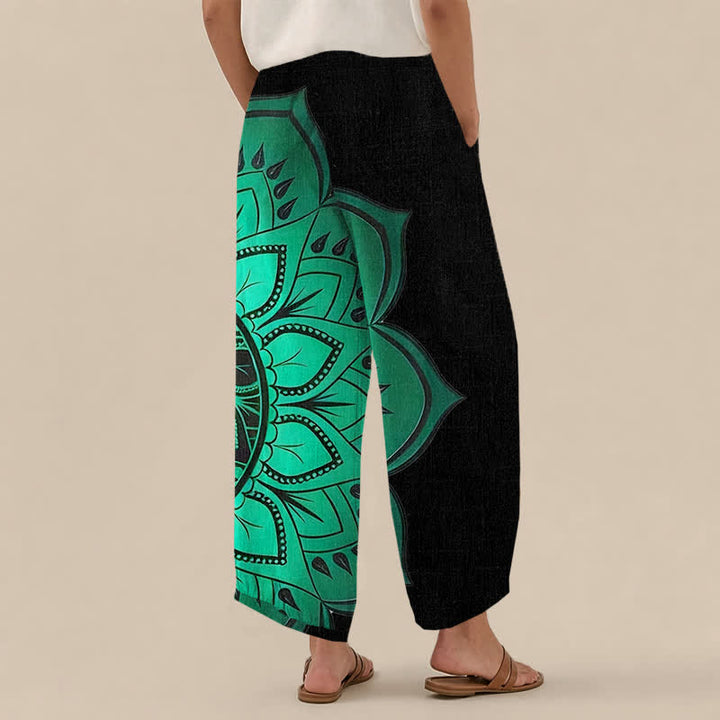 Buddha Stones Cotton Bohemian Mandala Floral Pattern Pleated Elastic Waist Women's Harem Pants With Pockets - image 2