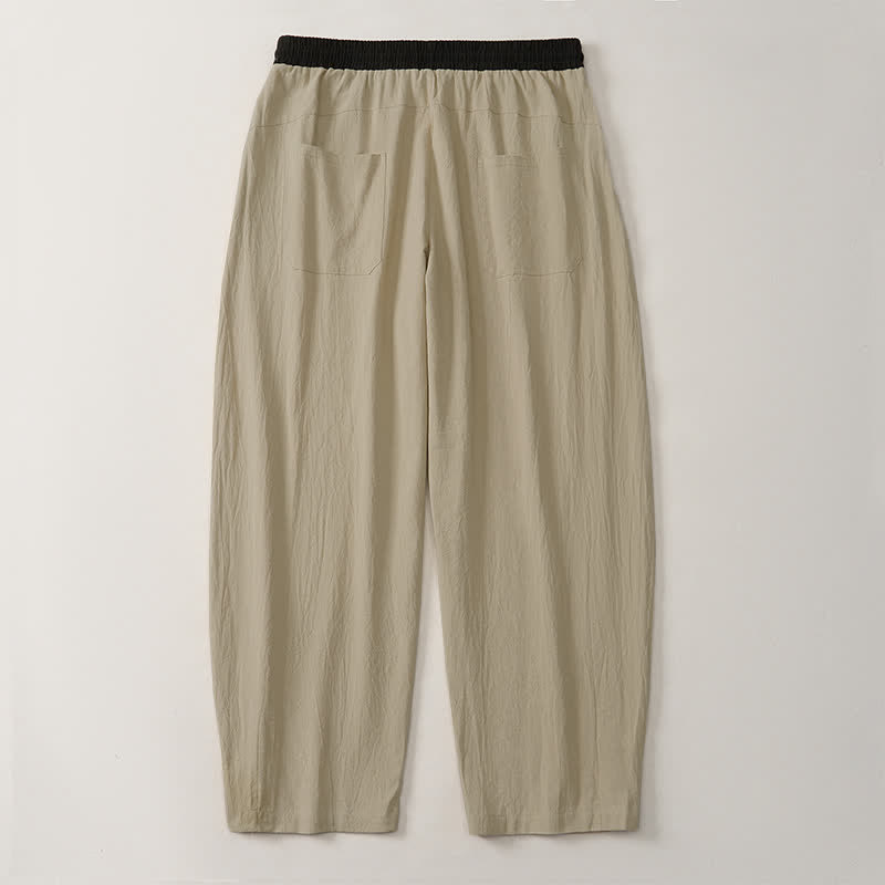 Buddha Stones Spring Summer Casual Color Block Drawstring Solid Cotton Linen Long Pants Men's Straight Leg Pants With Pockets - image 23