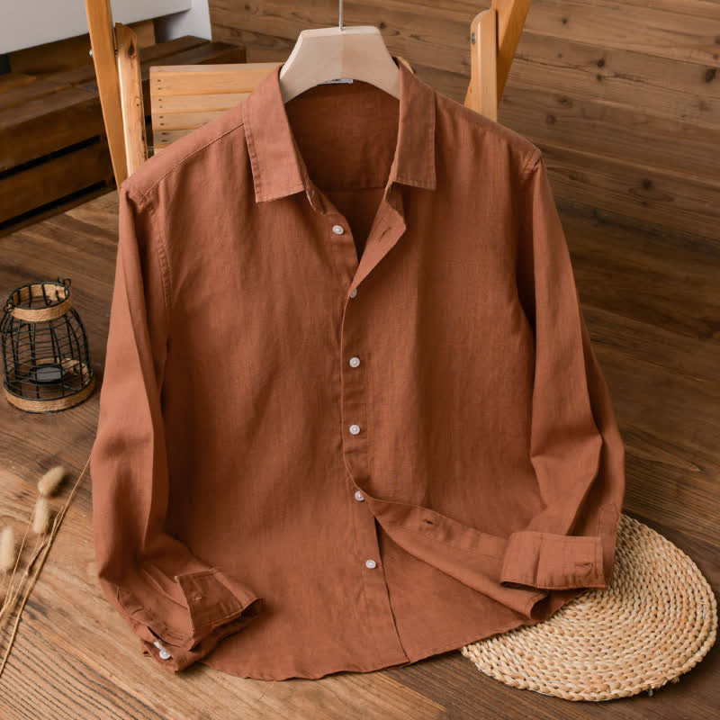 Buddha Stones Spring Fall Casual Minimalist Button-Up Solid Men's Long Sleeve Shirts - Chocolate - US/UK/AU42，EU52 (3XL) - image 10