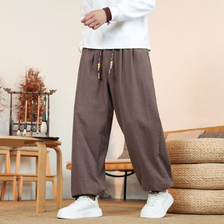 Buddha Stones Fall Casual Minimalist Drawstring Solid Cotton Ankle Pants Men's Straight Leg Pants With Pockets - image 36