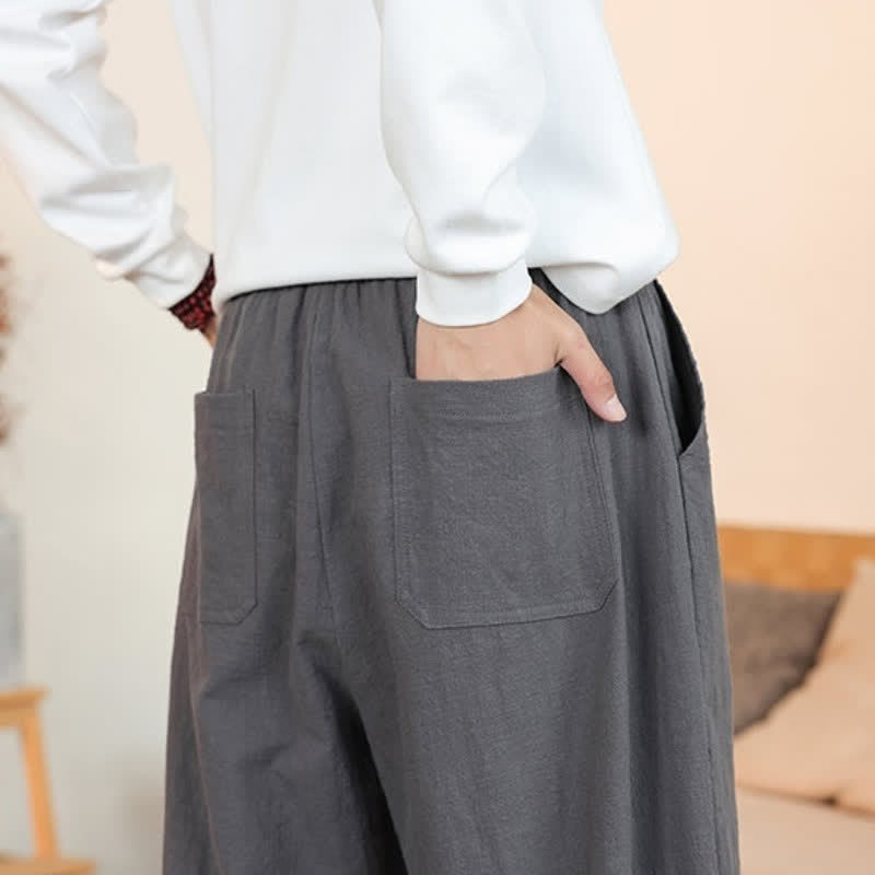 Buddha Stones Fall Casual Minimalist Drawstring Solid Cotton Ankle Pants Men's Straight Leg Pants With Pockets - image 11