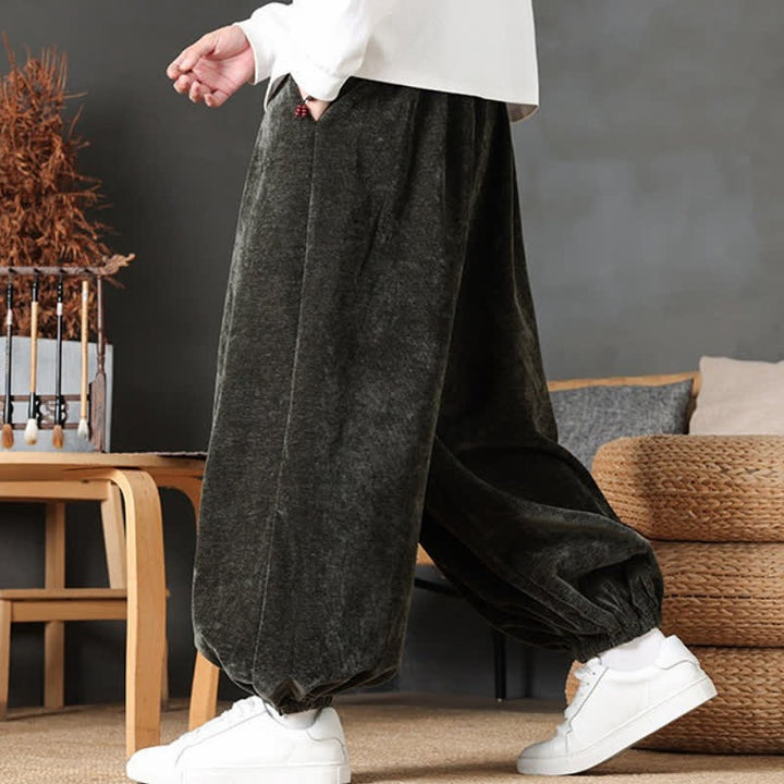Buddha Stones Fall Winter Casual Vintage Drawstring Solid Ankle Pants Men's Straight Leg Pants With Pockets - image 23