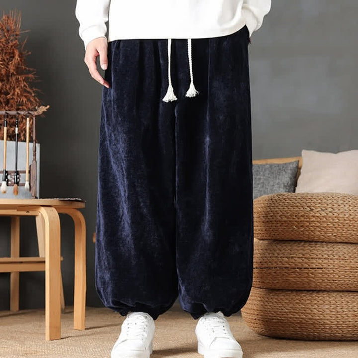 Buddha Stones Fall Winter Casual Vintage Drawstring Solid Ankle Pants Men's Straight Leg Pants With Pockets - image 30