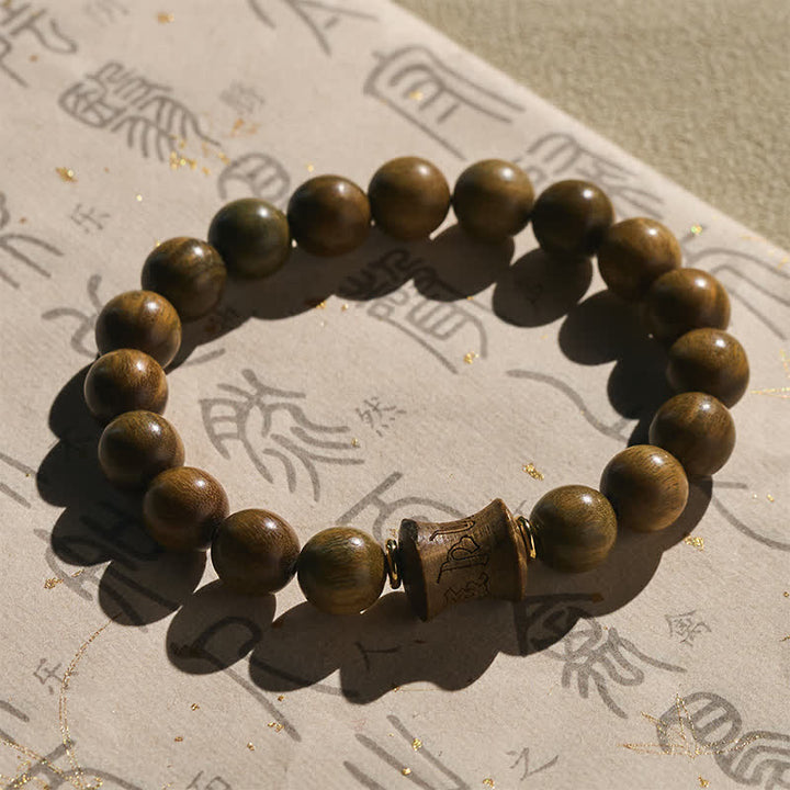 Buddha Stones Green Sandalwood Meditation Round Bead Bracelet - image 9