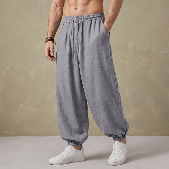 Buddha Stones Spring Basic Retro Drawstring Solid Long Pants Men's Harem Pants With Pockets - LightGray - US/UK/AU42, EU52 (3XL) - image 10