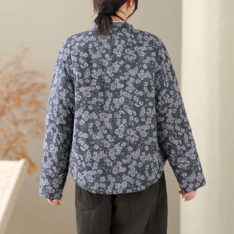 Buddha Stones Winter Vintage Tang Style Frog Button Floral Print Women's Jacket - image 4
