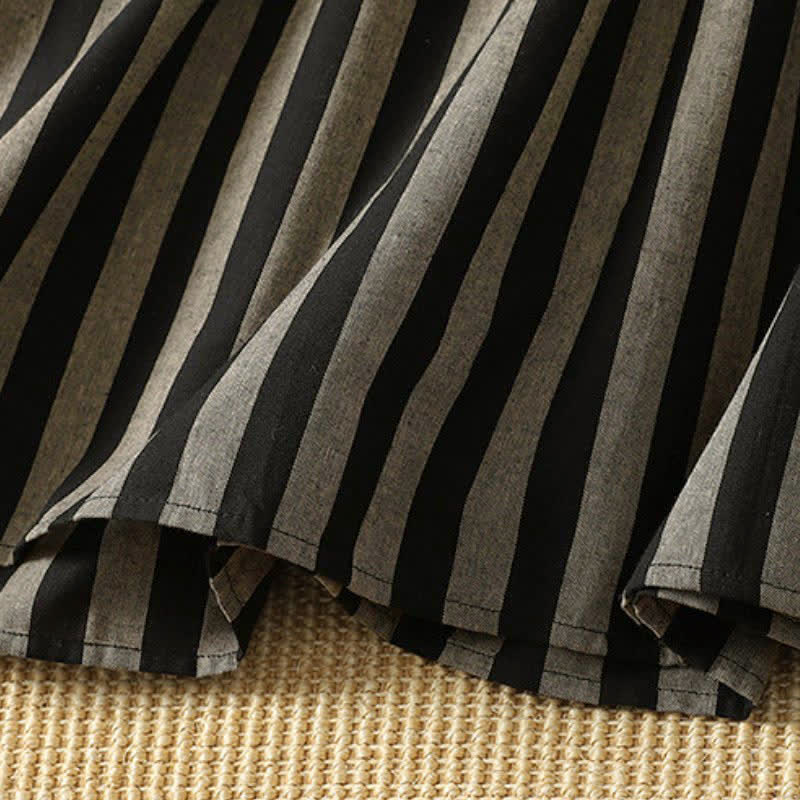 Buddha Stones Fall Casual Vintage Tang Style Mandarin Collar Drawstring Striped Women's Long Sleeve Dress With Pockets - image 6