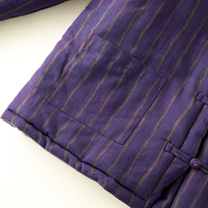 Buddha Stones Winter Casual Tang Style Frog Button Purple Striped Women's Jacket With Pockets - image 6