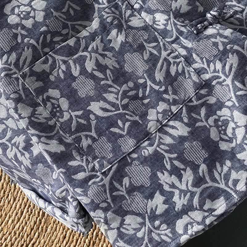 Buddha Stones Fall Tang Style Vintage Frog Button Floral Women's Long Sleeve Shirts With Pockets - image 4