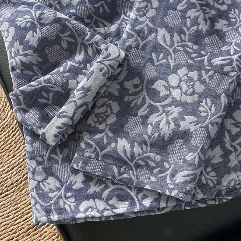 Buddha Stones Fall Tang Style Vintage Frog Button Floral Women's Long Sleeve Shirts With Pockets - image 5