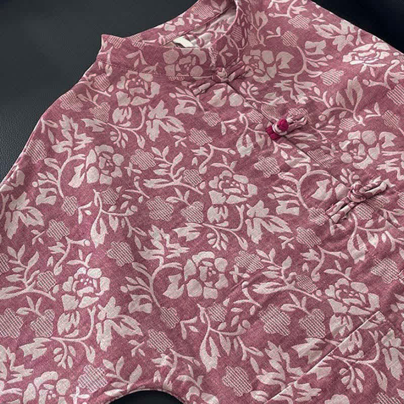 Buddha Stones Fall Tang Style Vintage Frog Button Floral Women's Long Sleeve Shirts With Pockets - image 9