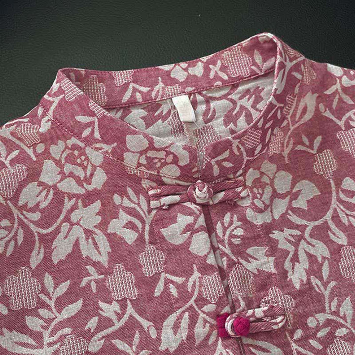 Buddha Stones Fall Tang Style Vintage Frog Button Floral Women's Long Sleeve Shirts With Pockets - image 8