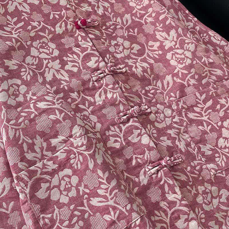 Buddha Stones Fall Tang Style Vintage Frog Button Floral Women's Long Sleeve Shirts With Pockets - image 10