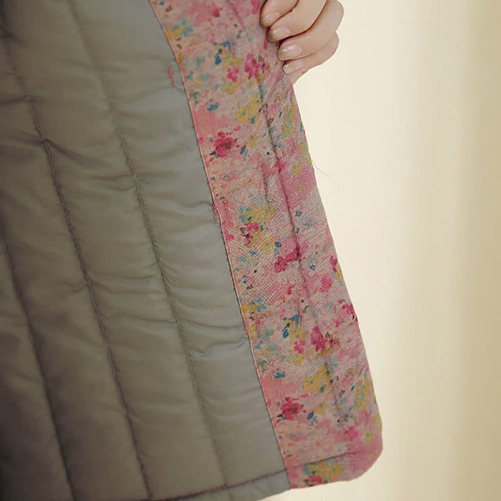 Buddha Stones Winter Vintage Tang Style Frog Button Pink Floral Women's Jacket With Pockets - image 15