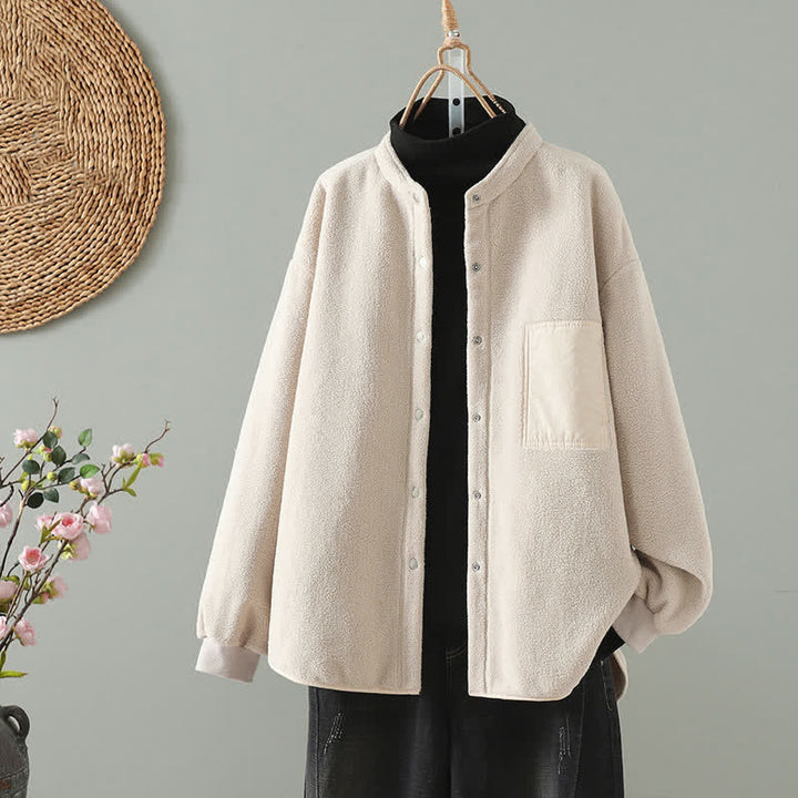 Buddha Stones Winter Casual Tang Style Mandarin Collar Solid Women's Jacket With Pocket - Linen - US8-10，UK/AU12-14，EU40-42 (2XL) - image 6