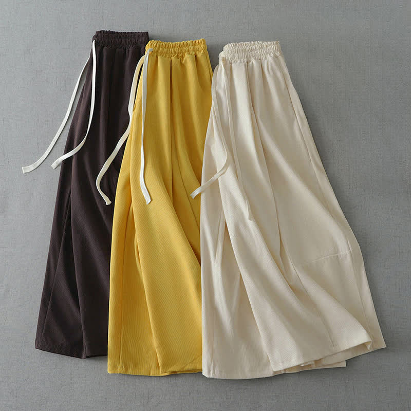 Buddha Stones Spring Summer Casual Drawstring Solid Capri Pants Women's Wide Leg Pants With Pocket - image 15