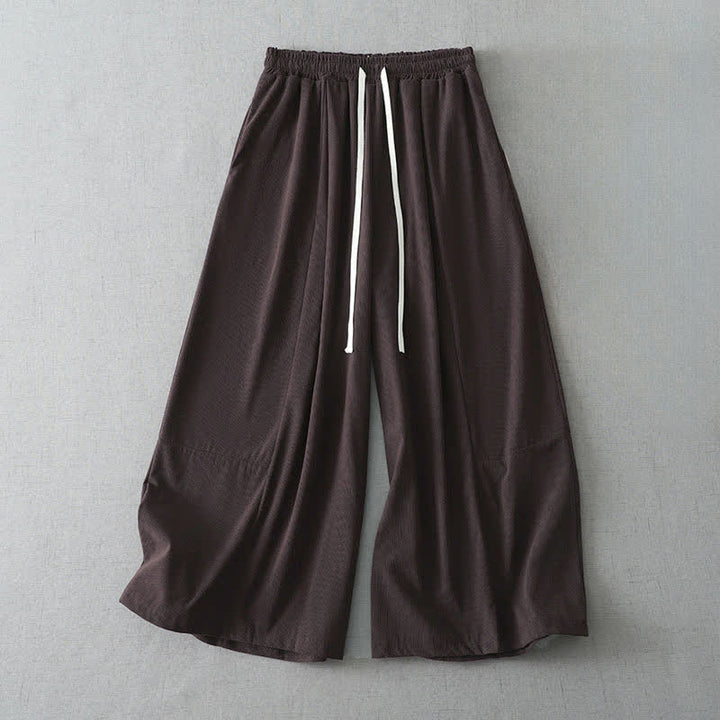 Buddha Stones Spring Summer Casual Drawstring Solid Capri Pants Women's Wide Leg Pants With Pocket - SaddleBrown - US6, UK/AU10, EU38 (XL) - image 4