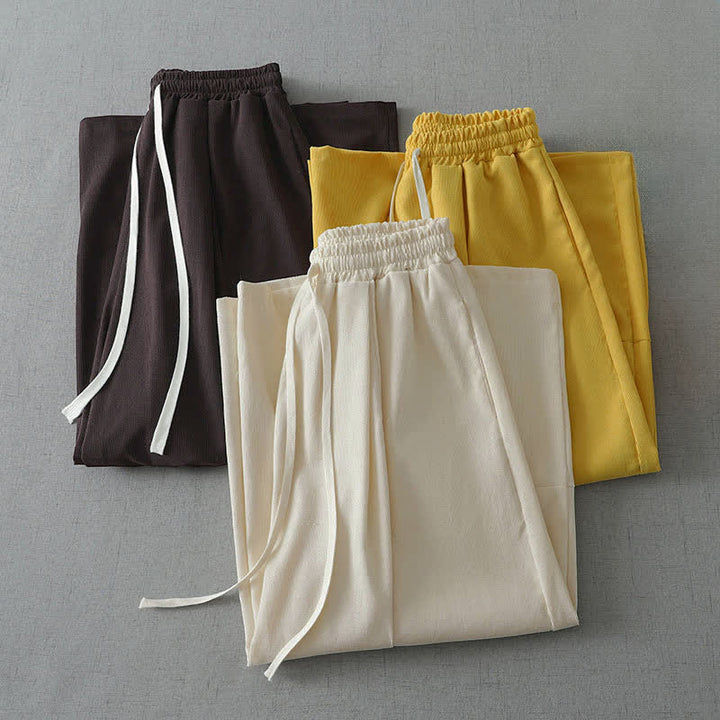 Buddha Stones Spring Summer Casual Drawstring Solid Capri Pants Women's Wide Leg Pants With Pocket - image 16